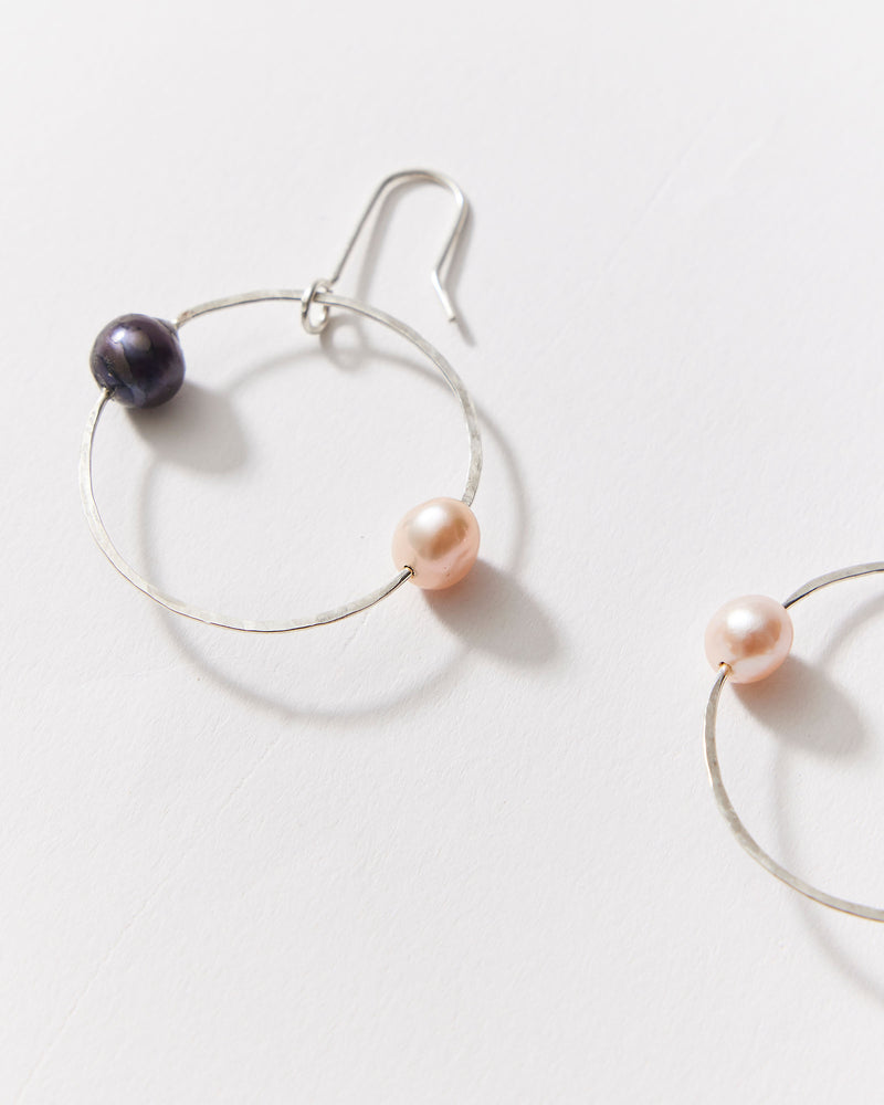 Mary Odorcic — Large 'Orbit Hook' Earrings in Pink/Blue