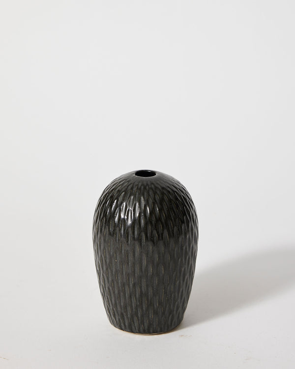 Asahi So —  Medium Carved Bud Vase in Inky Black