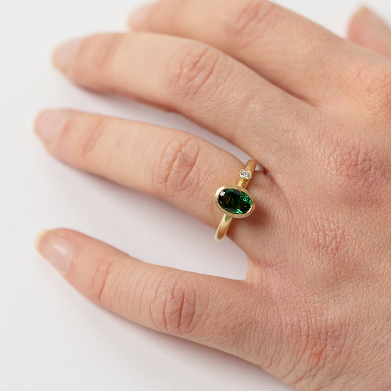 Shimara Carlow— Green Tourmaline Ring Set in 18ct Gold with White Diamond