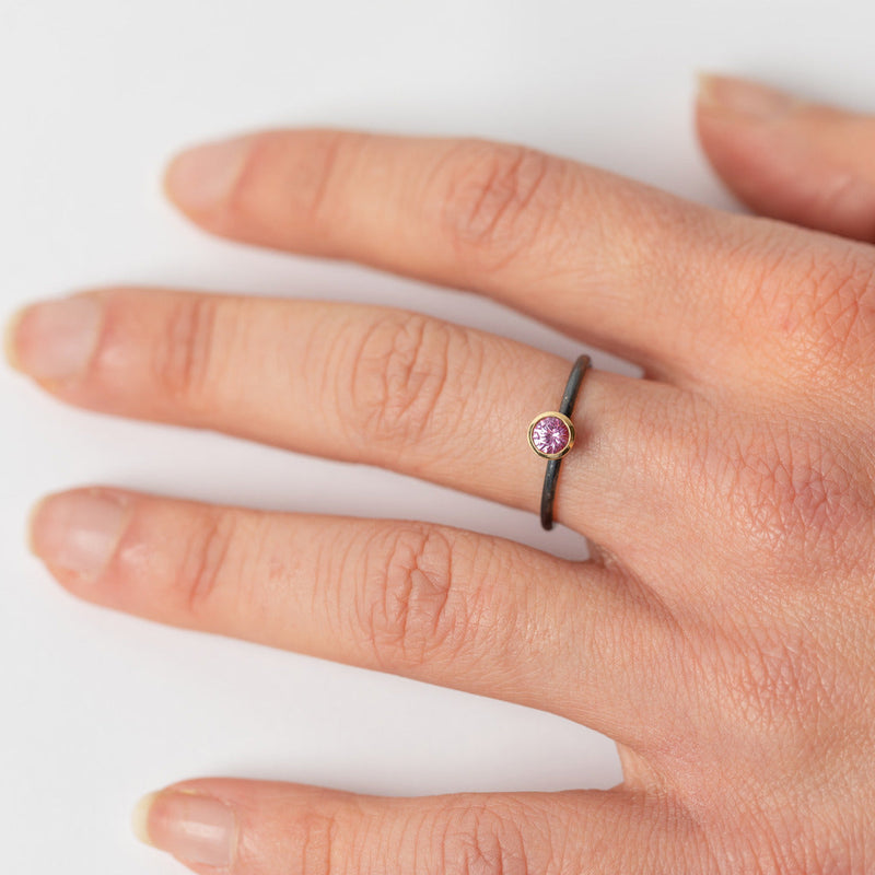 Shimara Carlow— Pink Sapphire Ring Set in 18ct Gold On Oxidised Sterling Silver Band