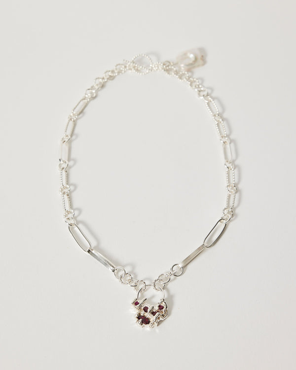 Bobby Corica — 'Etna's Bind' Silver Necklace with Rubies & Pearl - ON HOLD