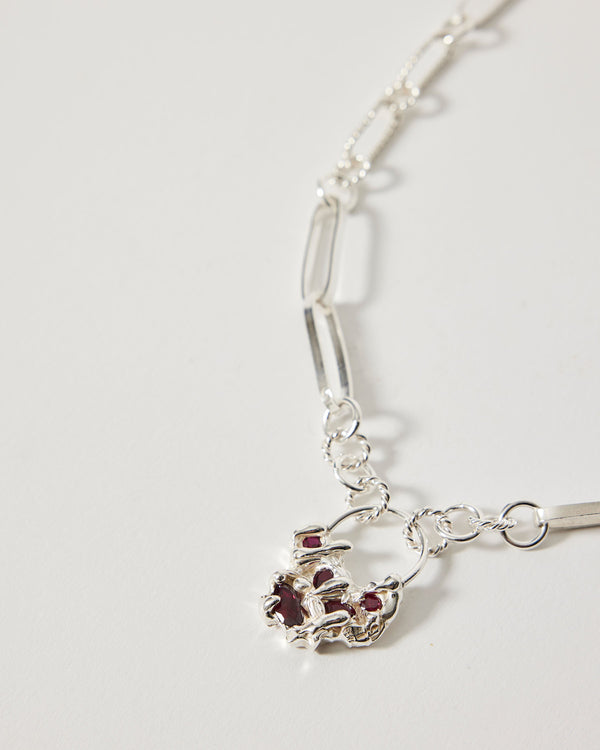 Bobby Corica — 'Etna's Bind' Silver Necklace with Rubies & Pearl - ON HOLD