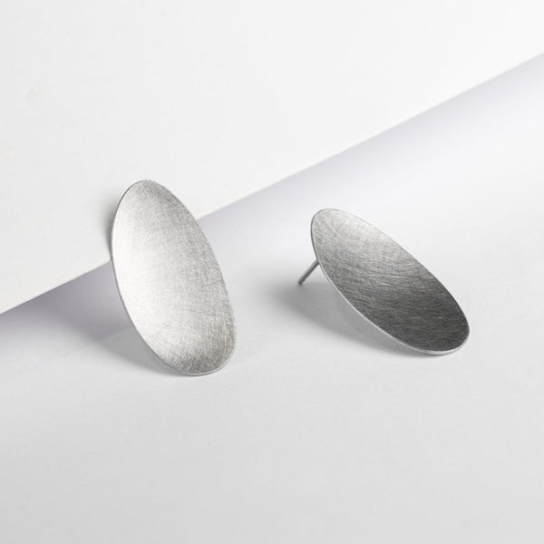 Ferro Forma — Large Oval Stud Earrings in Stainless Steel