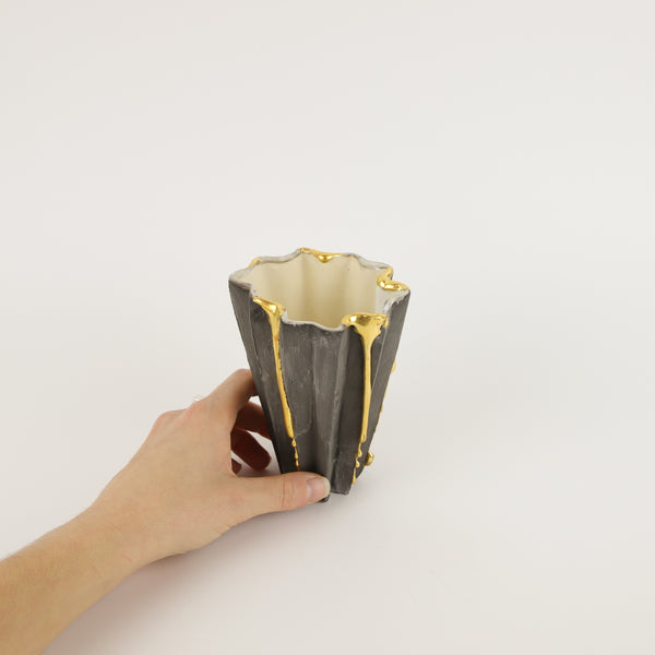 Kirsten Perry —  Gold Drip Folded Vase in Black