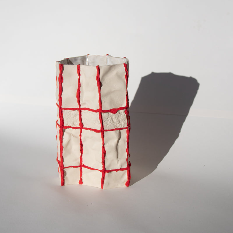 Lucy Tolan — Rock Pressed Tile Vessel with Red Seams