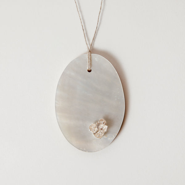 Sarah Lockey —  Silver Flowers and Mother of Pearl Oval Pendant