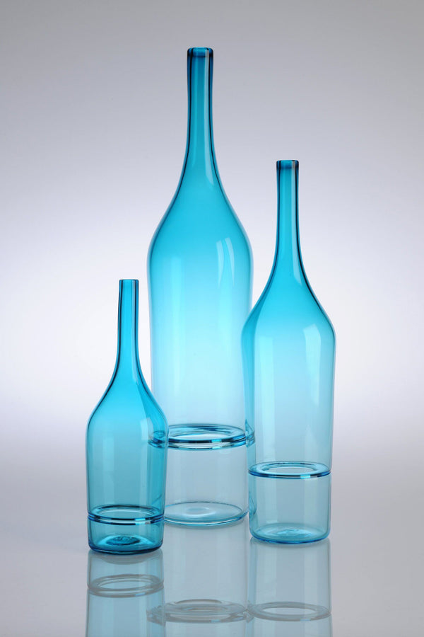 Katie-Ann Houghton — Small Teal 'Drop Bottle' Sculpture | Vase - Australian made Glass 