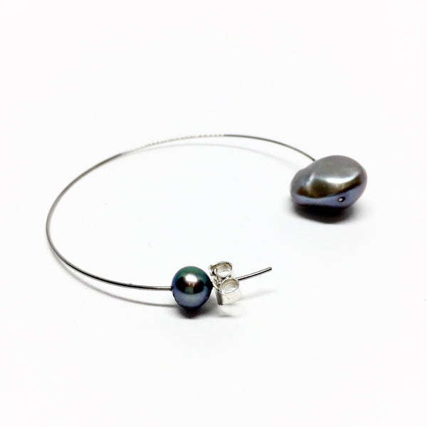 Victoria Mason — Stainless Steel and Grey Pearl Line Hoops - Australian made Jewellery 