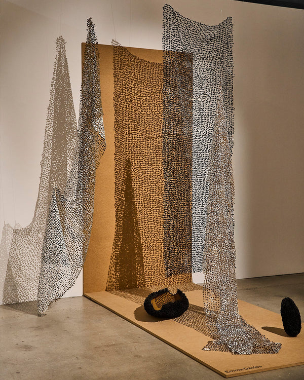 Emma Davies — 'Constellation of Threads', Sculptural Textile in Burnt Umber, Gold & White, 2025