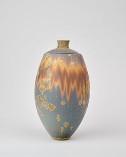 Ted Secombe — Large Crystalline Glaze Pot, in Orange & Blue