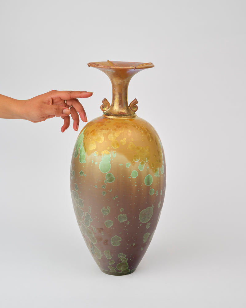 Ted Secombe — Large Crystalline Glaze Pot, in Green & Gold