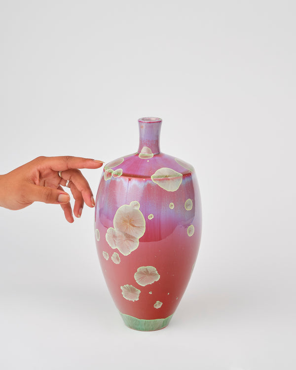 Ted Secombe — Medium Crystalline Glaze Pot, in Pink & Green