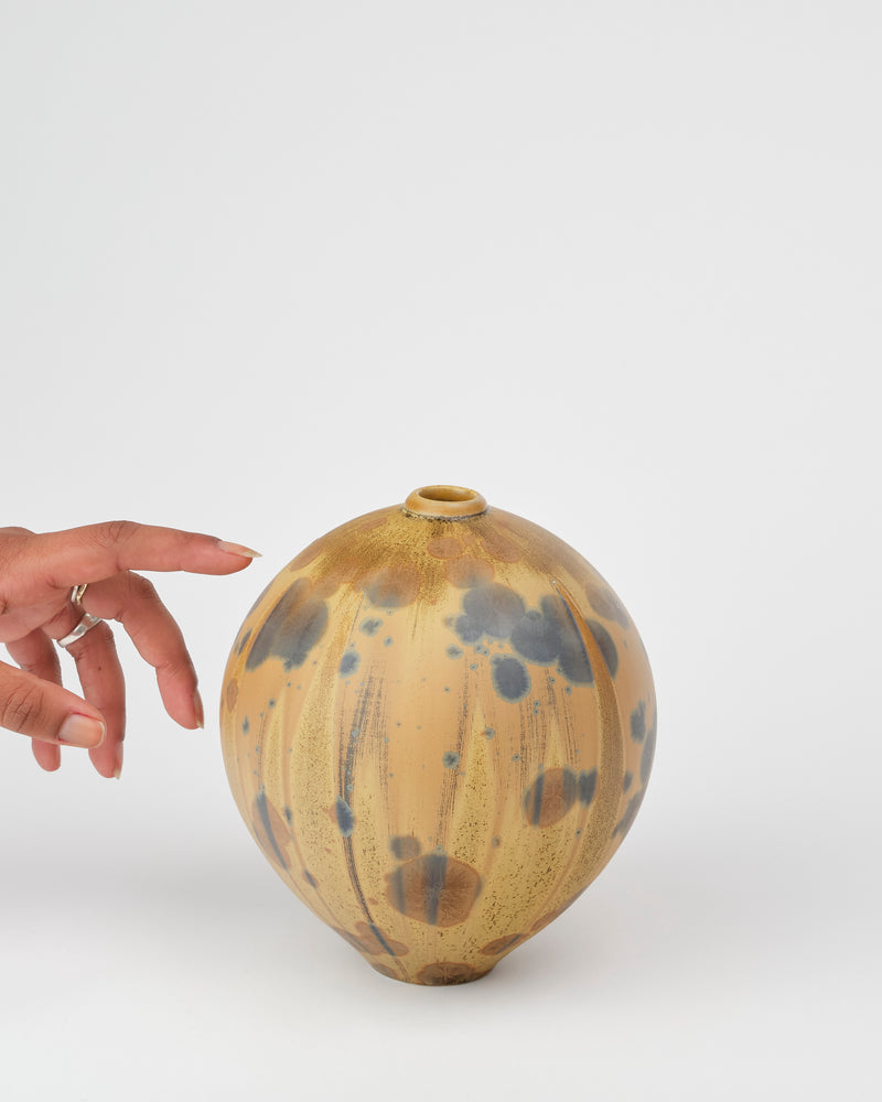 Ted Secombe — Small Crystalline Glaze Pot, in Blue & Orange