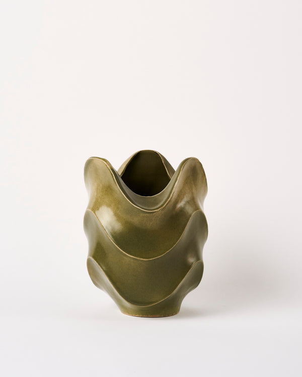 Terunobu Hirata — Faceted Wave Vase in Olive Green