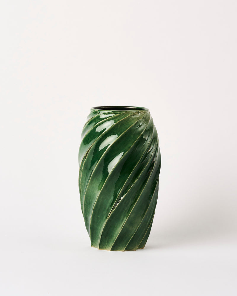 Terunobu Hirata —  Tall Faceted Oribe Green Vase