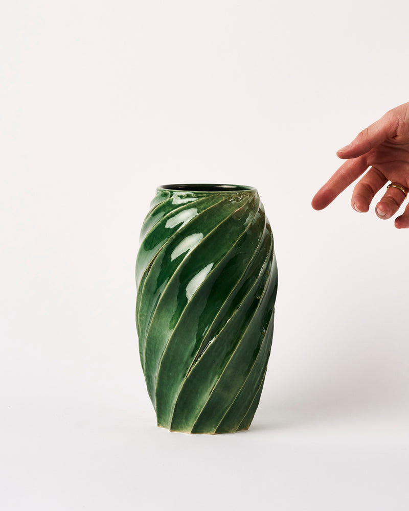 Terunobu Hirata —  Tall Faceted Oribe Green Vase