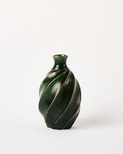 Terunobu Hirata —  Large Faceted Oribe Green Sake Bottle