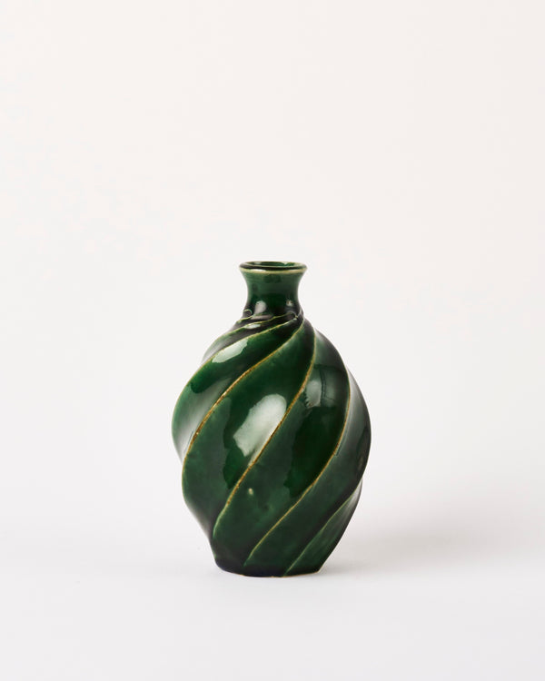 Terunobu Hirata —  Medium Faceted Oribe Green Sake Bottle