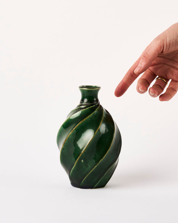 Terunobu Hirata —  Medium Faceted Oribe Green Sake Bottle