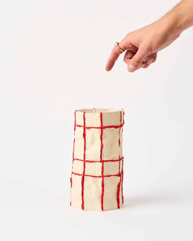 Lucy Tolan — Tile Vessel in White with Red Seams