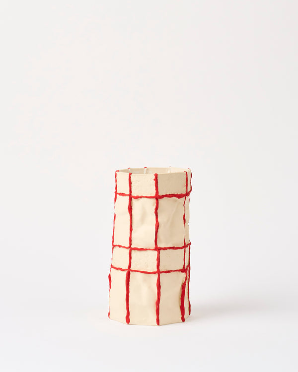 Lucy Tolan — Tile Vessel in White with Red Seams