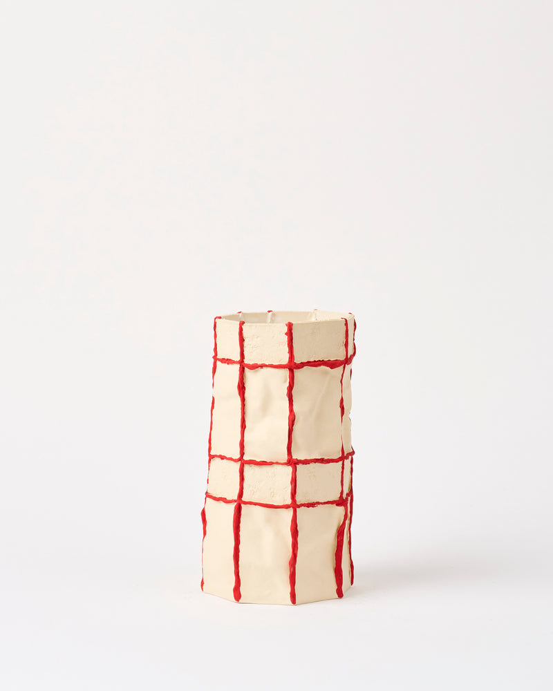 Lucy Tolan — Tile Vessel in White with Red Seams