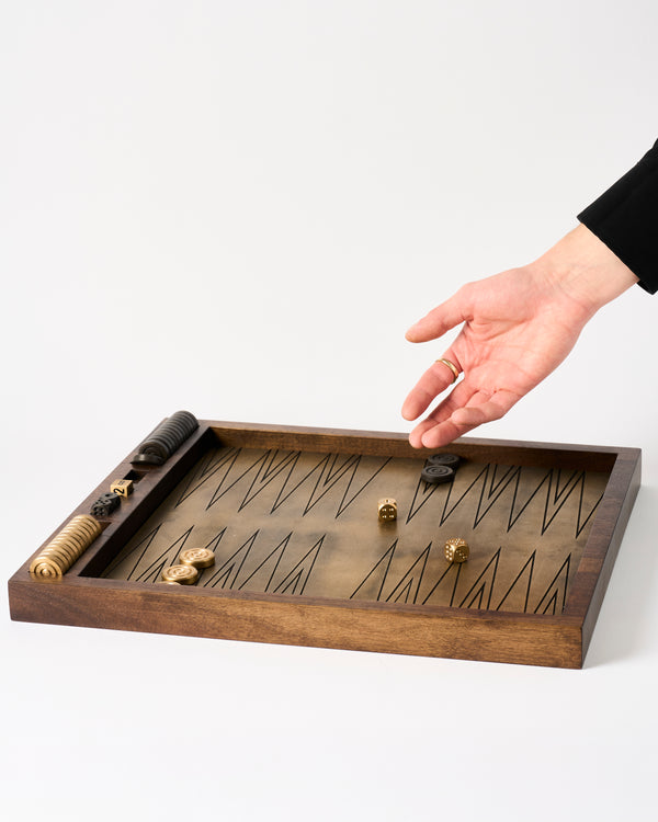 Corbet — 'Backgammon Set', in Brass and American Walnut