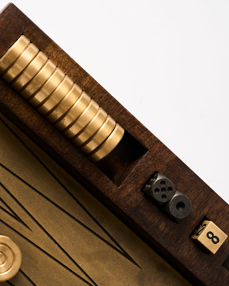 Corbet — 'Backgammon Set', in Brass and American Walnut