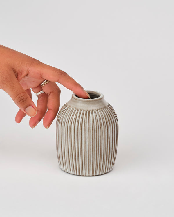 Asahi So —  Medium Carved Bud Vase in Misty White