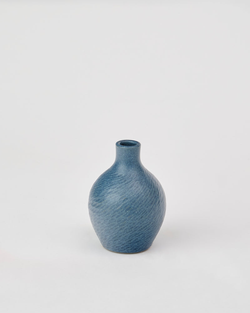 Asahi So —  Small Carved Budvase in Cobalt Blue