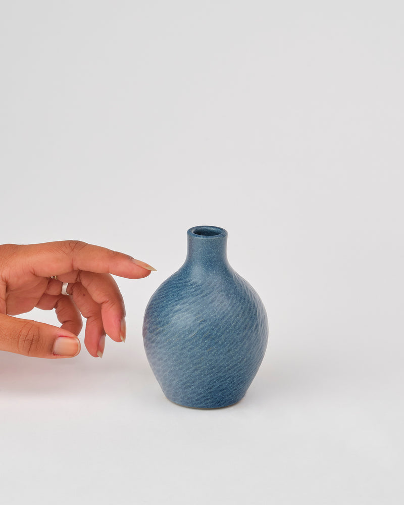 Asahi So —  Small Carved Budvase in Cobalt Blue