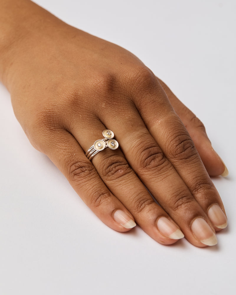 Shimara Carlow — Acorn Stack Ring with Three Diamonds