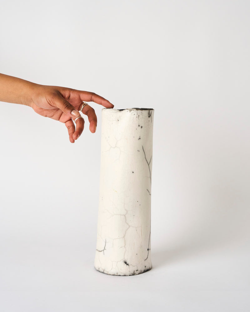 Lia Klugman — 'Naked and Raku Cylinder #1' Sculptural Vessel, 2024