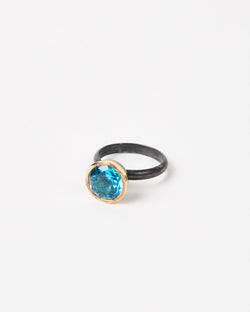 Shimara Carlow— Mid Blue Topaz set in 18ct Gold and Oxidised Sterling Silver Ring