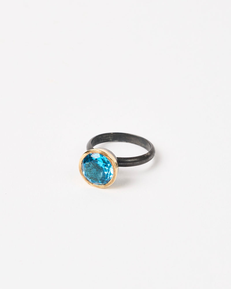 Shimara Carlow— Mid Blue Topaz set in 18ct Gold and Oxidised Sterling Silver Ring