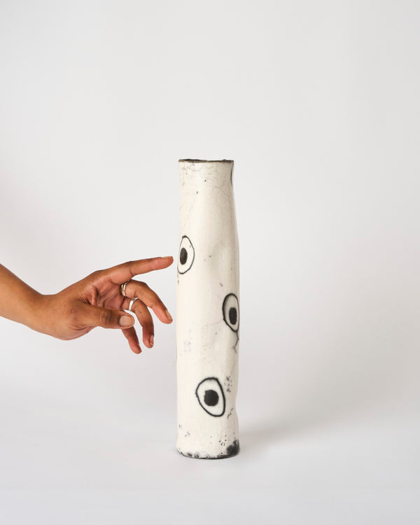 Lia Klugman — 'Naked and Raku Cylinder #4' Sculptural Vessel, 2024