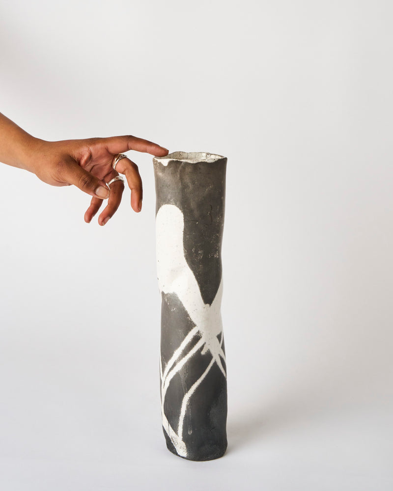 Lia Klugman — 'Naked and Raku Cylinder #7' Sculptural Vessel, 2024