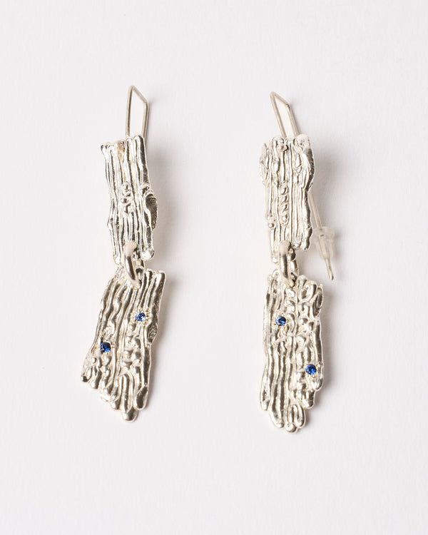 Sophie Quinn  — 'Tandem Wing Sapphire' Earrings in Sterling Silver