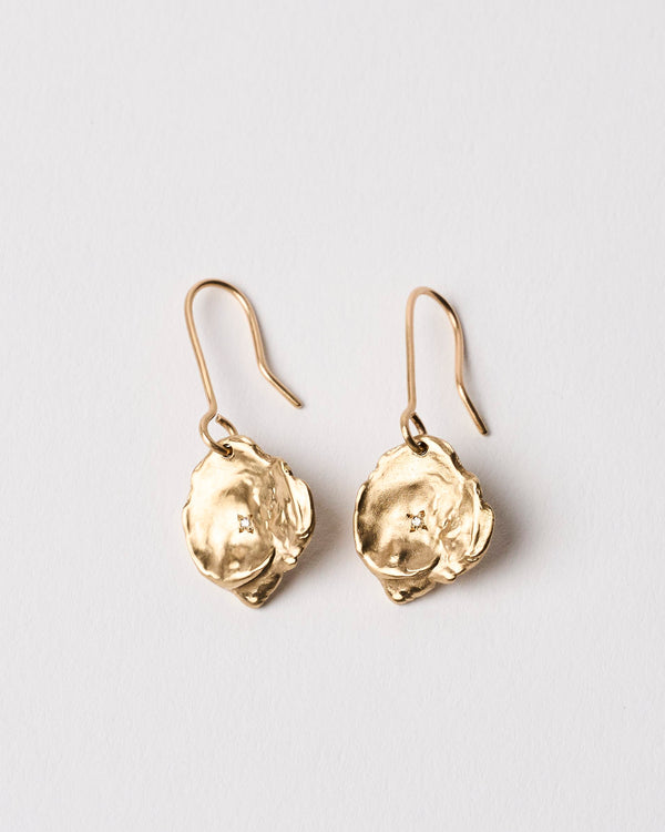 Mary Odorcic — Yellow Gold 'Keshi' Hook Earrings with White Diamonds
