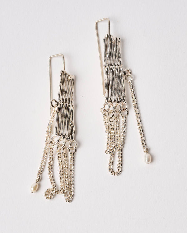 Sophie Quinn  — 'Two Pearl' Earrings in Sterling Silver with Freshwater Pearls