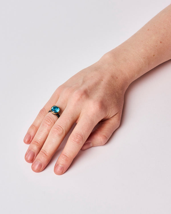 Shimara Carlow— Mid Blue Topaz set in 18ct Gold and Oxidised Sterling Silver Ring
