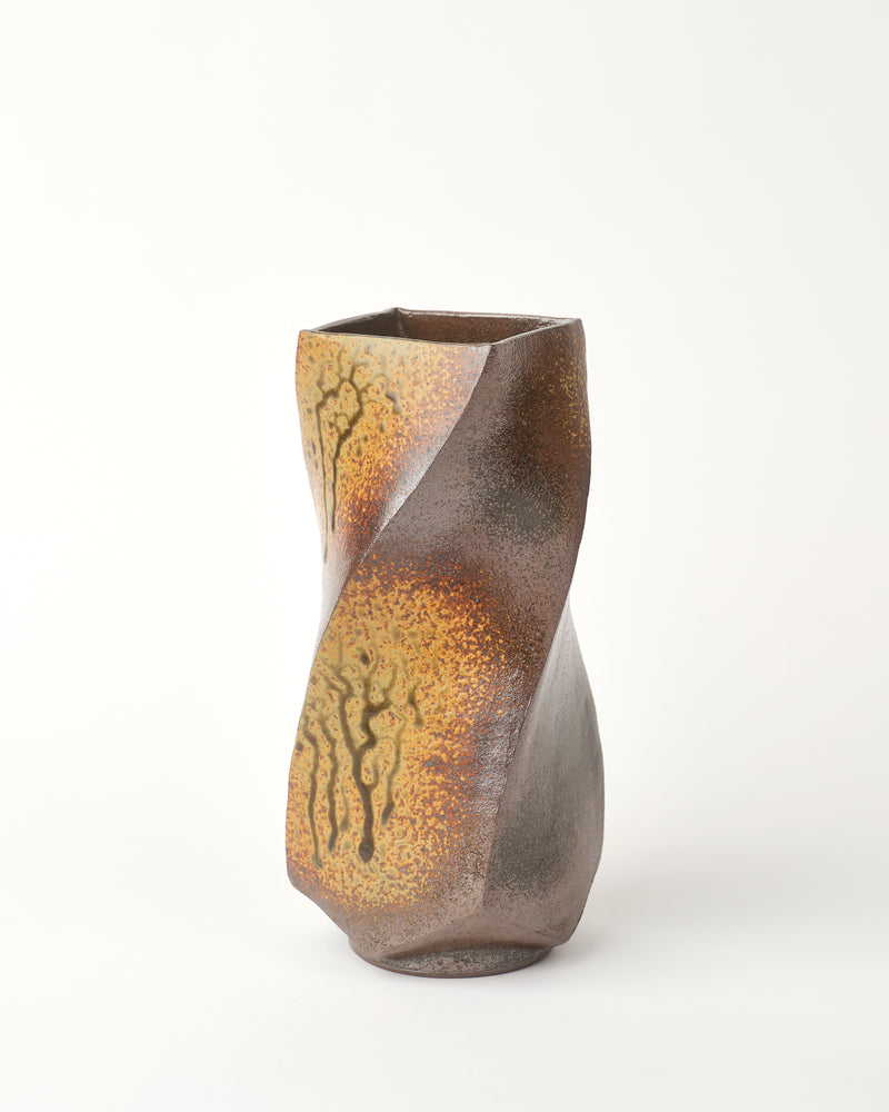 Terunobu Hirata — Cylindrical Twist Vase in Ash Glaze