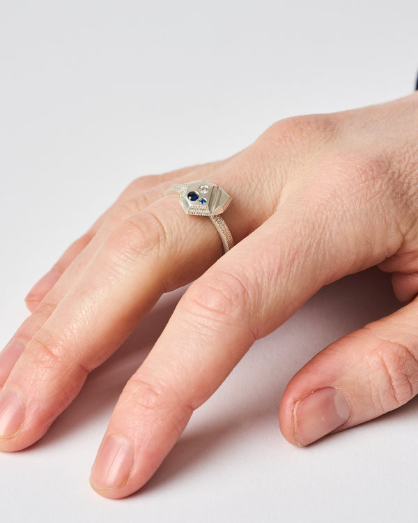 Lauren Trojkovic — 'Proximity' Ring in Silver with Sapphires