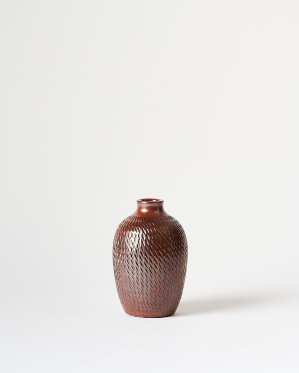 Asahi So —  Medium Carved Budvase in Burgundy #4