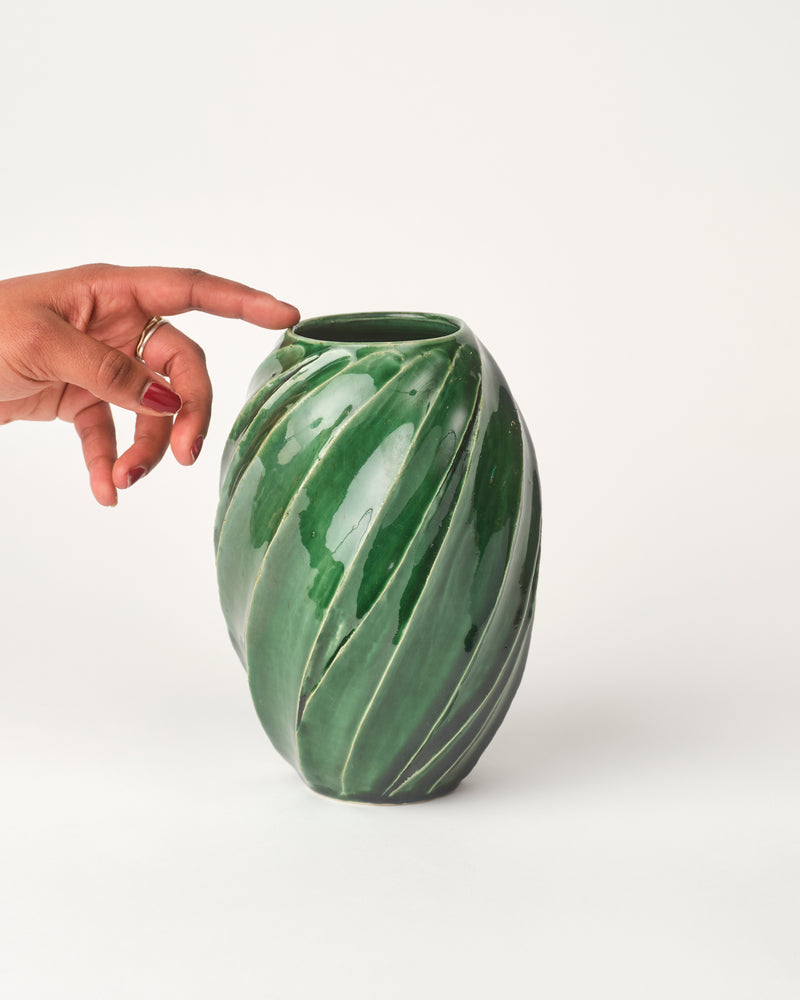 Terunobu Hirata — Twist Faceted Vase in Oribe Green