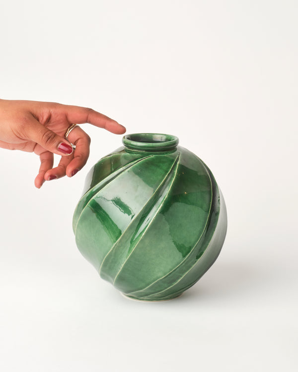 Terunobu Hirata — Faceted Vase in Oribe Green