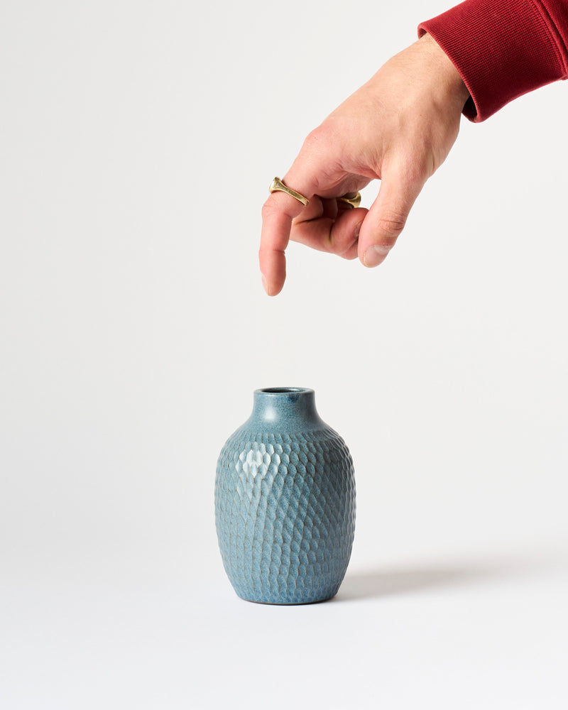 Asahi So —  Medium Carved Budvase in Cobalt Blue #4