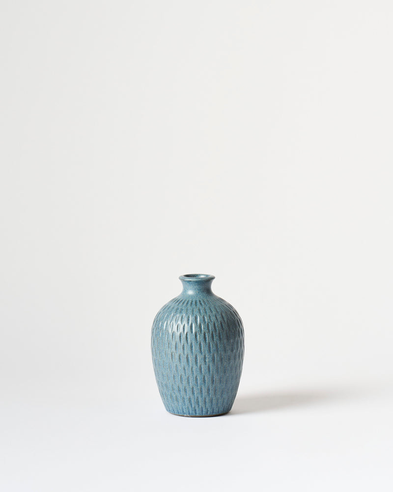 Asahi So —  Medium Carved Budvase in Cobalt Blue #3