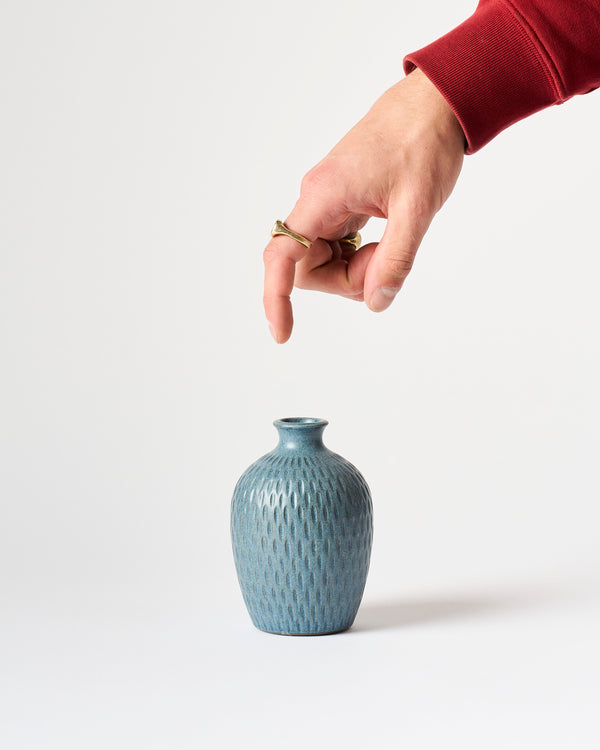 Asahi So —  Medium Carved Budvase in Cobalt Blue #3
