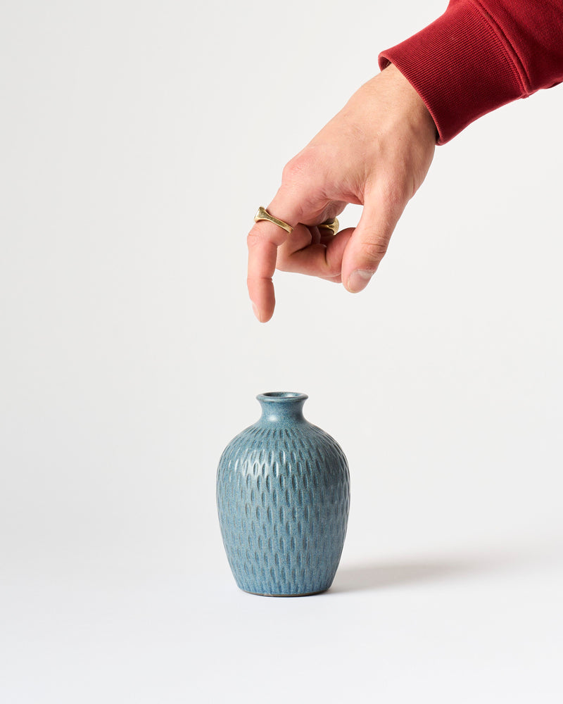 Asahi So —  Medium Carved Budvase in Cobalt Blue #3